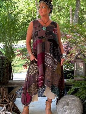 NWOT hand dyed & bleached Jaded Gypsy Patchwork Sleeveless Midi Dress